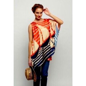 Eva Franco Orange, Cream, and Navy Blue Sail La Vie top